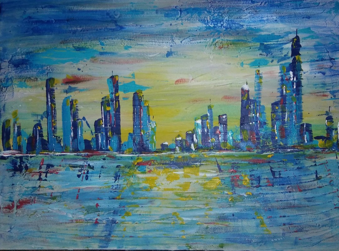 City Sumset, 16x20 abstract